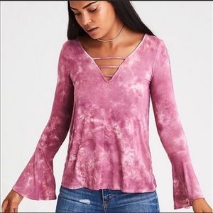 American Eagle pink tie dye soft and sexy long sleeve top